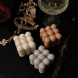 Set di 3 candele a bolle crema, grigio chiaro, beige