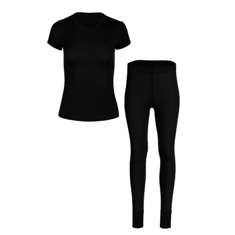 Women's 160 Merino 2-Piece Set Of Short Sleeve & Bottom Black
