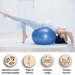 Yoga- og fitnessbold størrelse M 65 cm Blå - Pumpe medfølger - Modstandsdygtig og multifunktionel - Gymnastikbold - Optimal vedhæftning