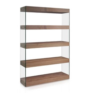 Walnut colored wooden shelf and tempered glass