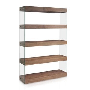 Walnut colored wooden shelf and tempered glass