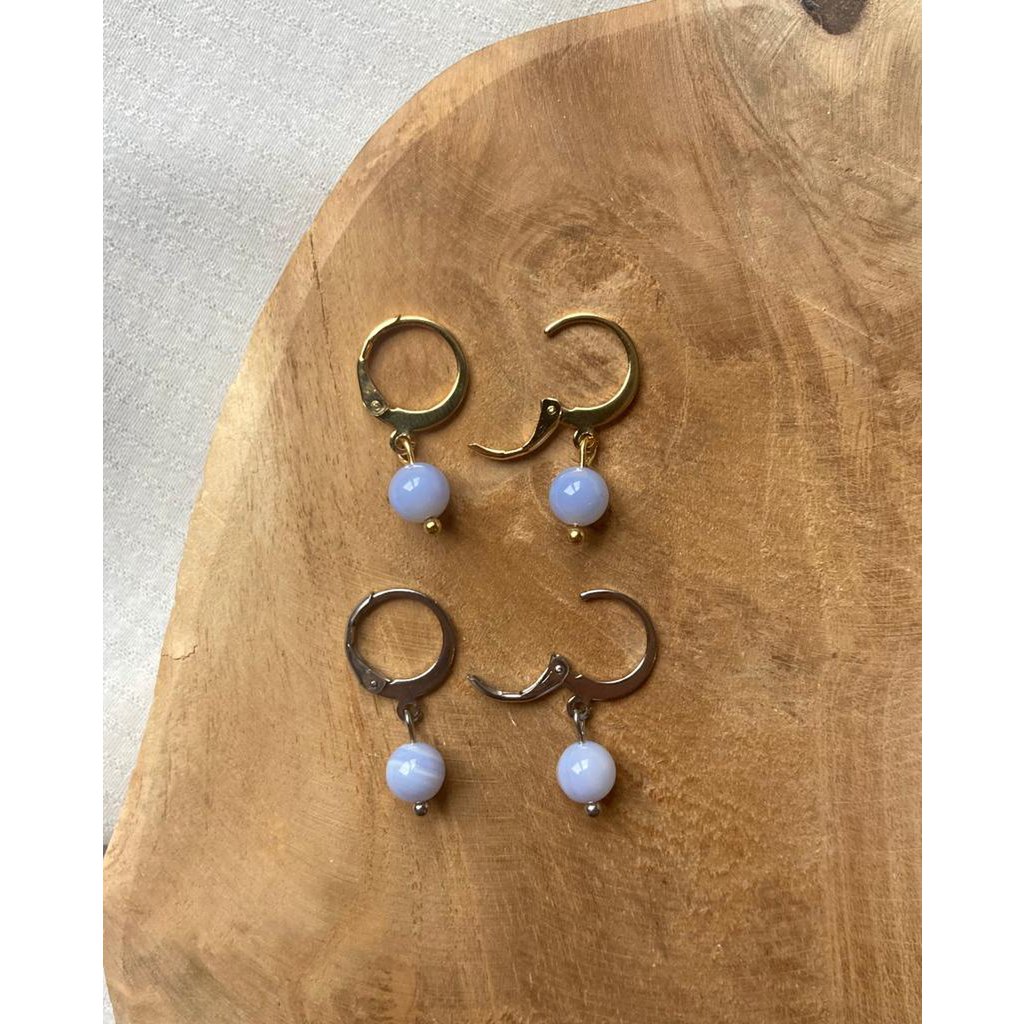 Natural Stone Earrings Stainless Steel gold/silver 'Agate'