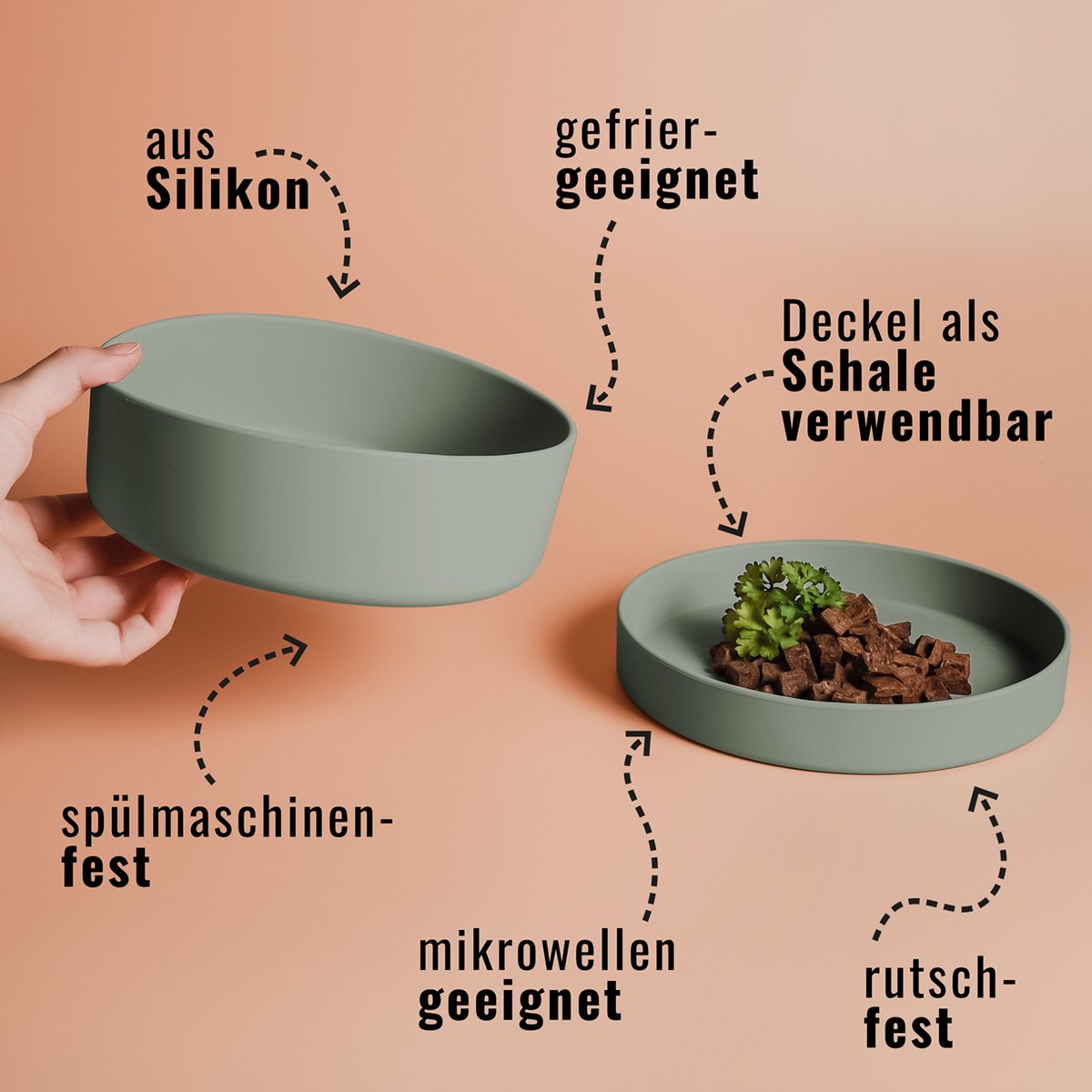 ne&no®  Silkon Futternapf mit Deckel - 3 in 1 für Hunde und Katzen