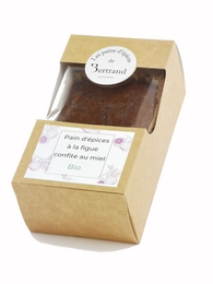 Gingerbread cookie with candied fig and organic honey, packaged in a cardboard box.