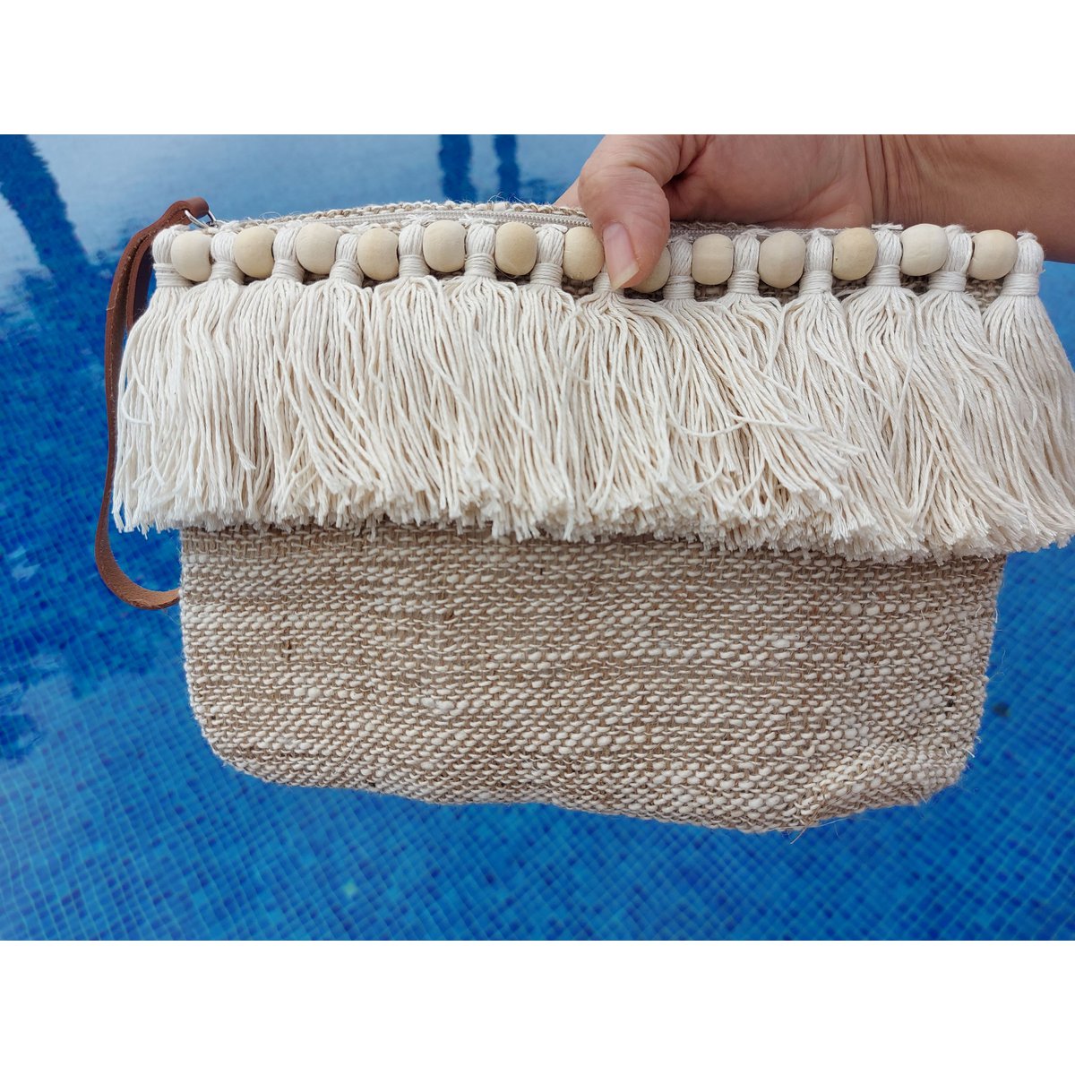 COTTON HANDBAG WITH WOODEN BALLS