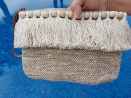 COTTON HANDBAG WITH WOODEN BALLS