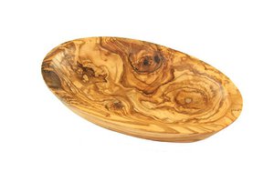 Middelgrote ovale schaal ca. 15 - 17 cm x 9 x 4 cm gemaakt van olijfhout