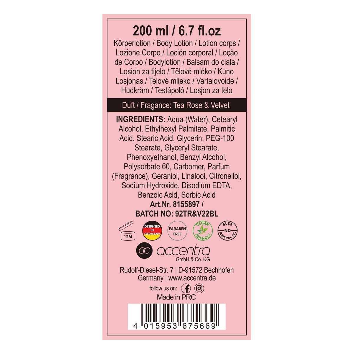 Bodylotion LET'S CELEBRATE, Duft: Tea Rose & Velvet