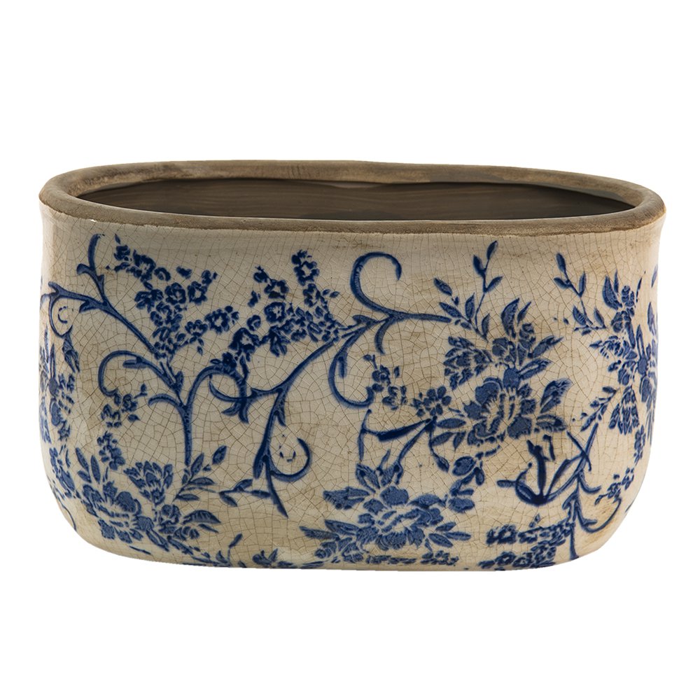 Bloempot 22x10x12 cm Blauw Wit Keramiek Bloemen Bloempot Binnen