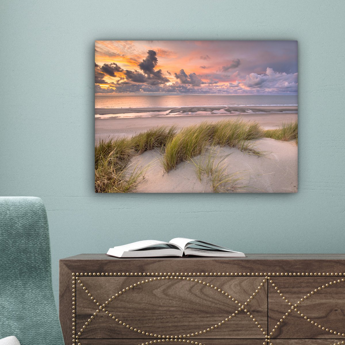 Pintura de lona - Decoración de pared - Sunset - Dune - Playa - Plantas - Mar