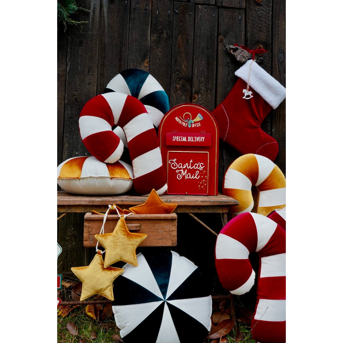 Kerstpatchworkkussen "Red Lollipop", het beste cadeau voor feestdagen