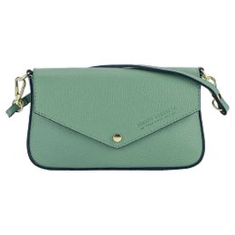 RB1023BF | Kleine Umhängetasche mit abnehmbarem Kettenschultergurt aus echtem Leder, hergestellt in Italien. Verschlussklappe. Metallaccessoires in glänzendem Gold – Farbe Mint – Maße: 22 x 12 x 3 cm