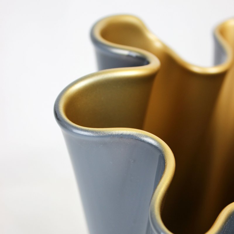 Vase glas korrugeret tofarvet grå guld glas vase bord vase 21 x 21 x 30 cm