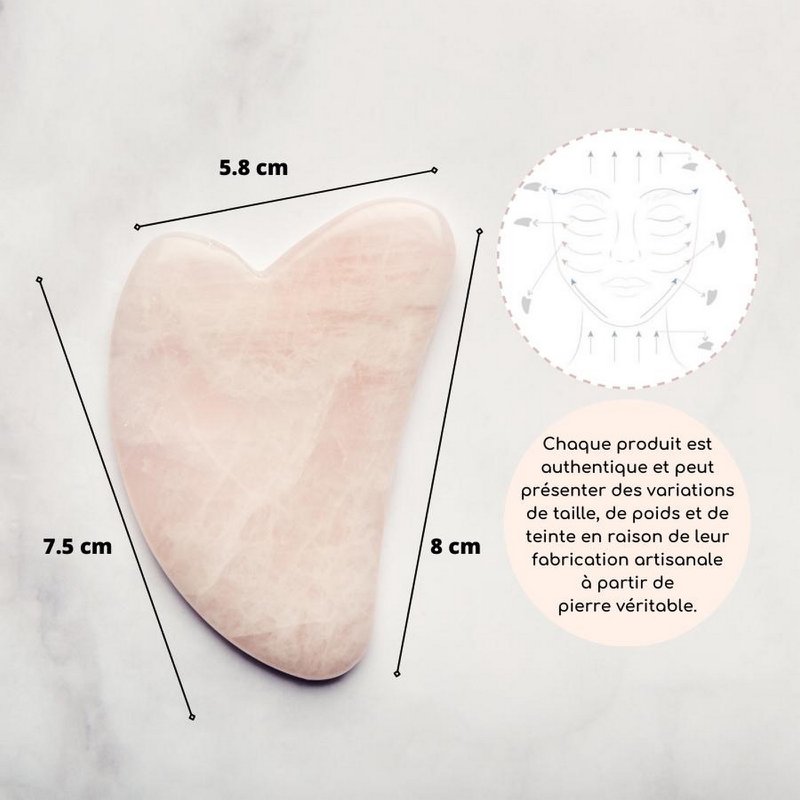Accesorios de belleza Massage Quartz Rose: Lot de 3 herramientas de piedra natural: un gua sha, un champi y un rollo de masaje