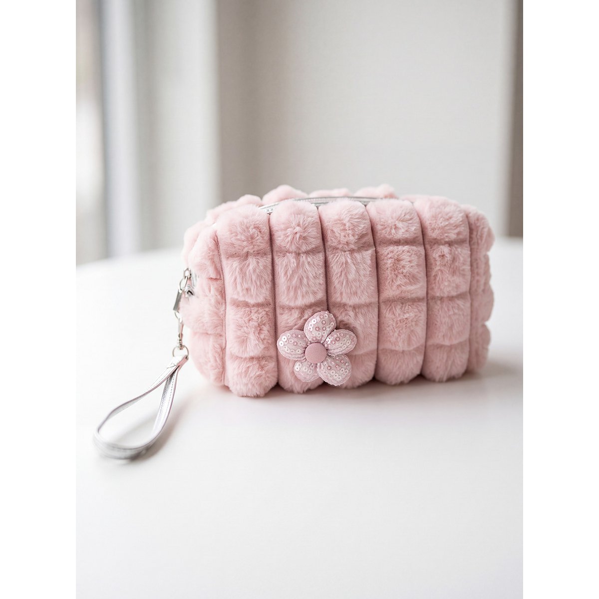 Toiletry Bag Ladies 18x7x10 cm Pink Synthetic Flower Make-Up Bag