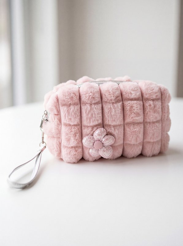 Toiletry Bag Ladies 18x7x10 cm Pink Synthetic Flower Make-Up Bag