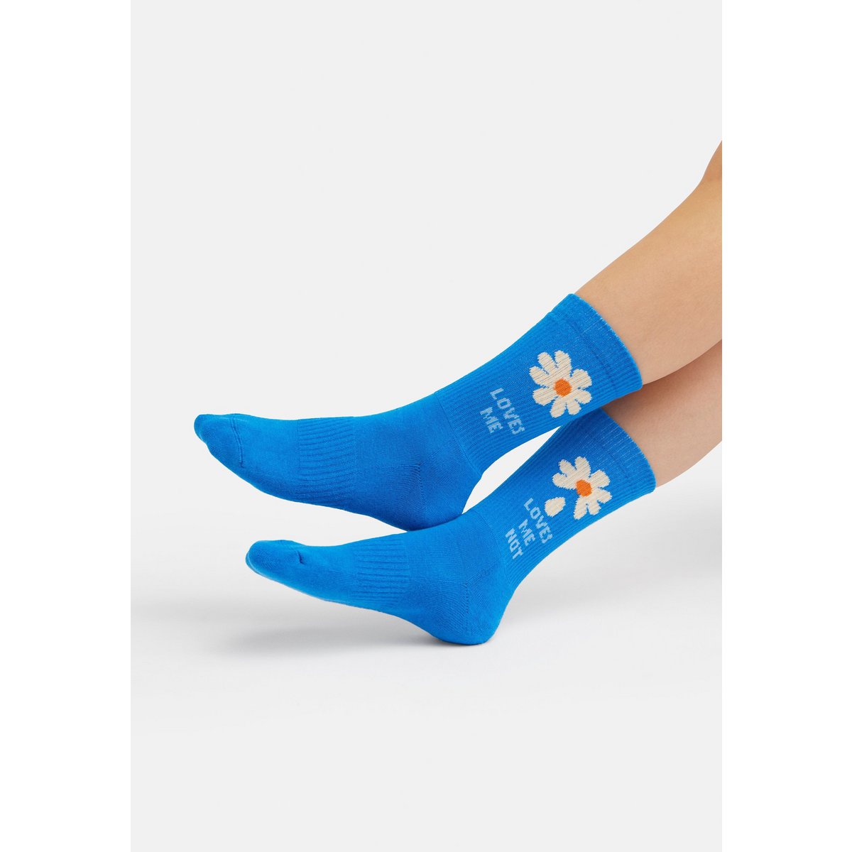Calzini biologici Loves me Loves not - Calzini tennis blu con margherite
