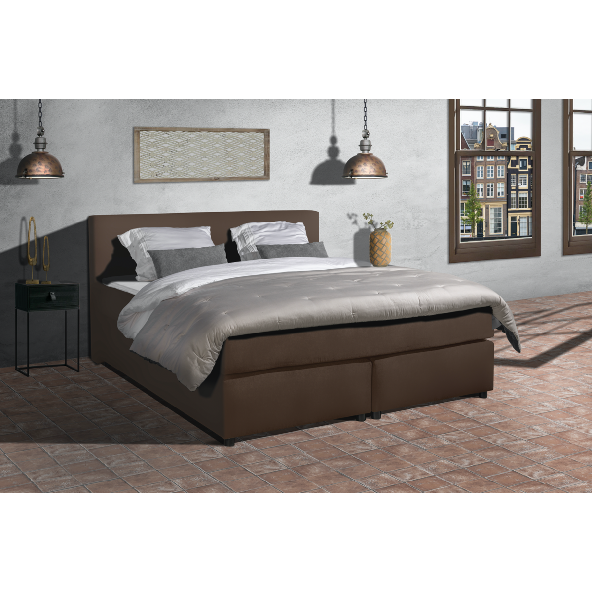 Mörgenn Boxspring Parga Aspecto de cuero - Juego completo