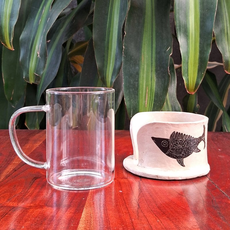 Coffee Mug | Papier mache holder Fish Handmade Hand-painted
