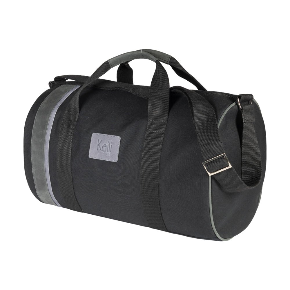 K2006AF | Travel bag in 100% Cotton Canvas/Genuine Leather, full grain, Naked - Black colour, zip closure. Dimensions: 45 x 25 x 28 cm - Packaging: TNT bag