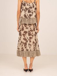 Bouquet Brown Flower Print Midi Skirt