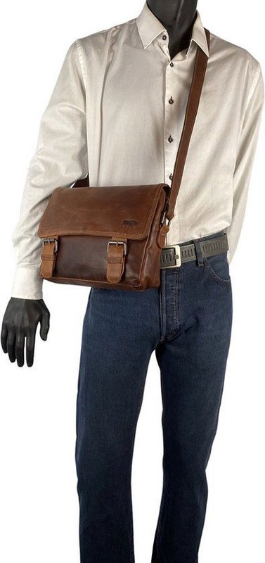Damer skuldertaske - cognac læder messenger taske / crossbody taske