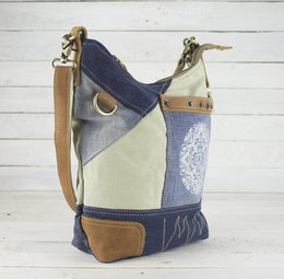 Sunsa Women's Sustainable Shoulder Bag. Shoulder bag made from recycled jeans & canvas (canvas). Handbag vintage retro style. Crossbody bag for women with mandala print