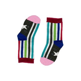 Colorful striped baby socks with star design, suitable for ages 0-3 years.