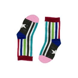 Colorful striped baby socks with star design, suitable for ages 0-3 years.