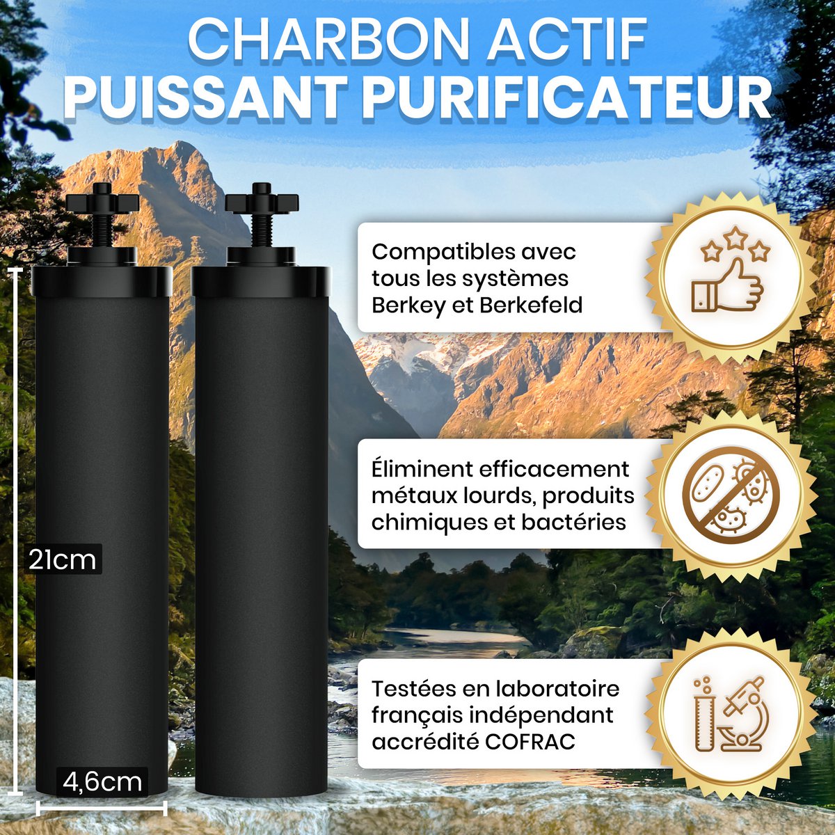 Waterfilter door zwaartekracht 8.5L - waterzuiveraar per zwaartekracht - fontein fontein met actieve steenkool