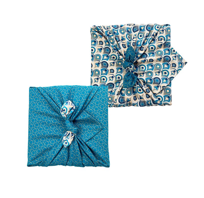 Furoshiki Gift Wrap Art Deco & Ocean Fabric Gift Wrap - Doble cara (Reversible)