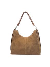 Borsa a tracolla in camoscio e vera pelle con tracolla, Made in Italy, art. 112754