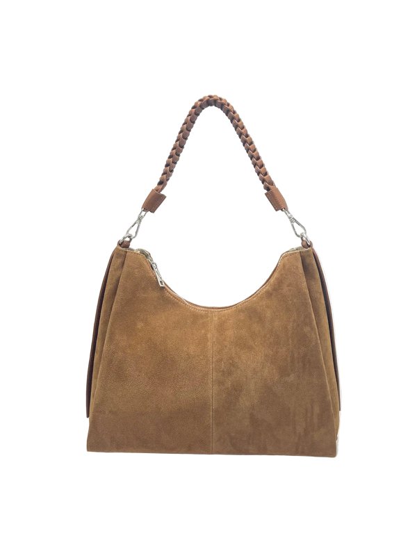 Borsa a tracolla in camoscio e vera pelle con tracolla, Made in Italy, art. 112754