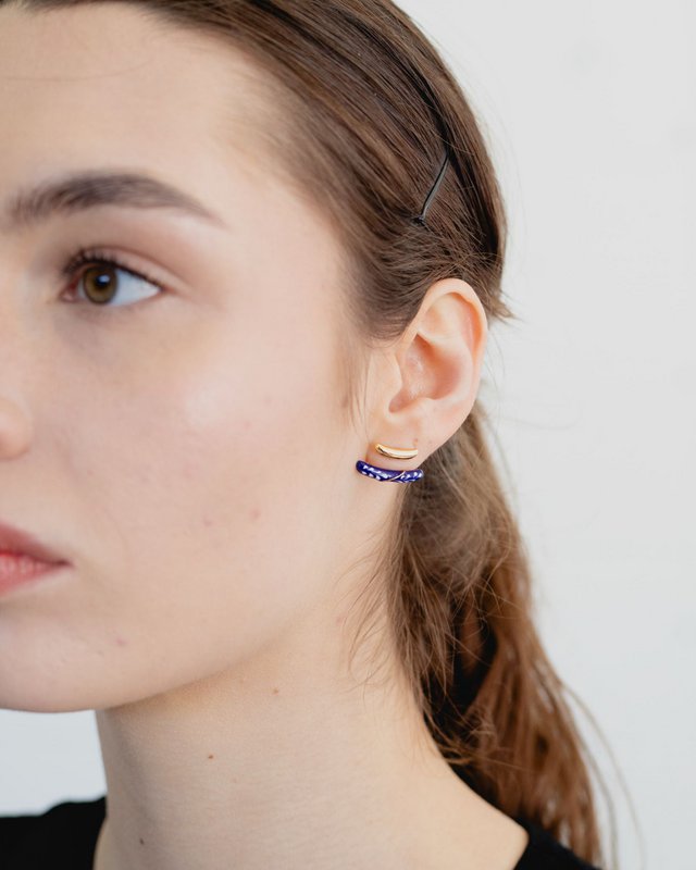Enamel front-and-back Earrings — Blue & Gold
