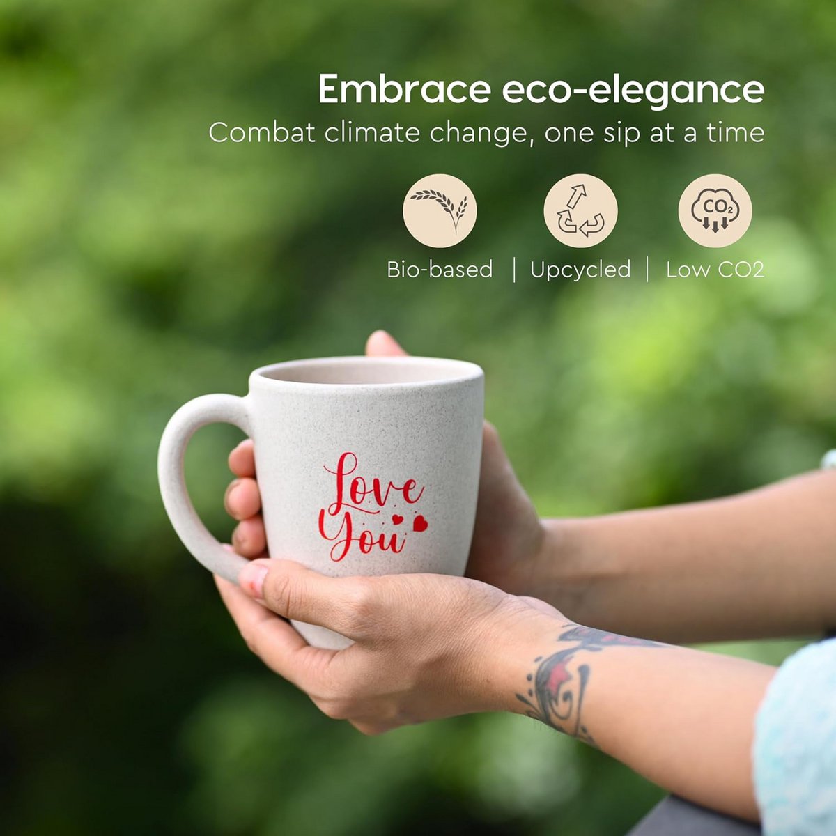 Ecofy Earth-Friendly Love You-krus til kaffe | Par gaver | Jubilæumsgave til par Special | Sæt med 1 | 300 ml | Kaffekrus | Lavet med risskaller| Sand Castle TUV Certificeret