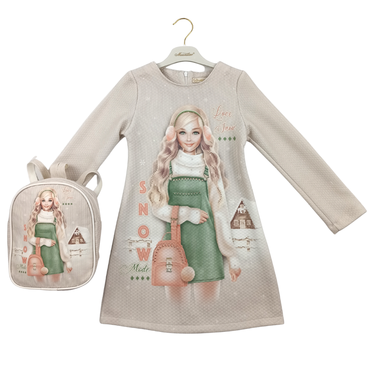 Girls dress with knapsack, "Snow" Size 98/116