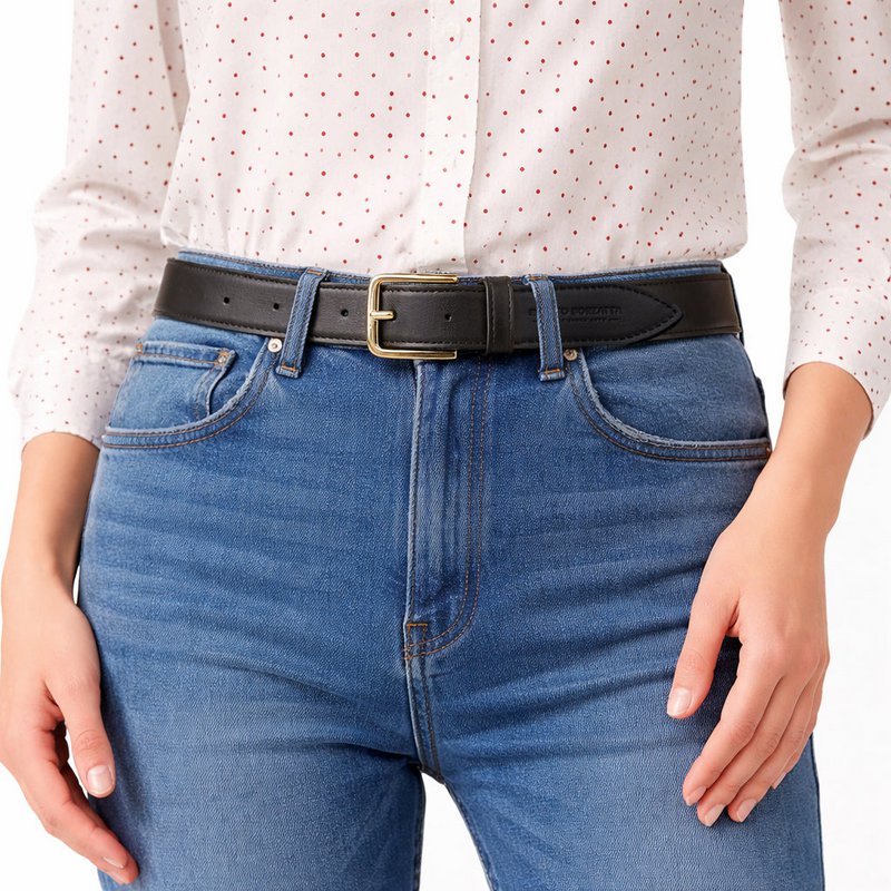 RB4020A | Made in Italy Women's Belt in Genuine Soft Sauvage Leather. Buckle in shiny gold finish. Color: Black. Dimensions: 115 x 3.0 x 0.5 cm (waistline 100 cm)