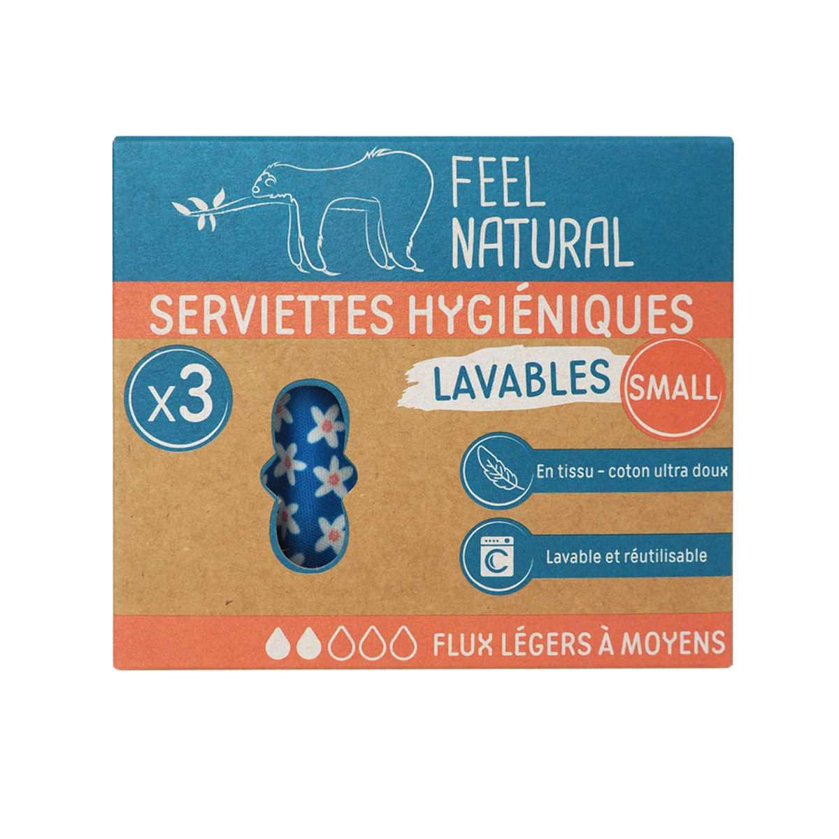 Set van 3 wasbare en herbruikbare hygiënische handdoeken -licht -tot -medium smallflux