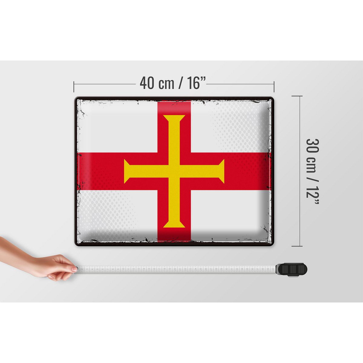 Blechschild Flagge Guernsey 40x30cm Retro Flag of Guernsey