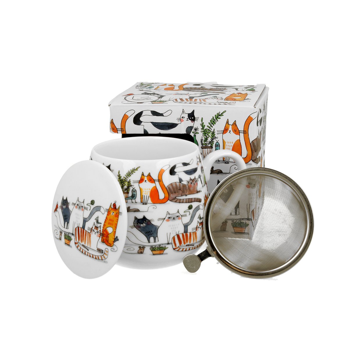 DUO CATS Mug + Infuser , 430ml, LAZY CATS, giftbox