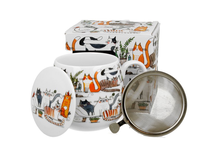 DUO CATS Mug + Infuser , 430ml, LAZY CATS, giftbox