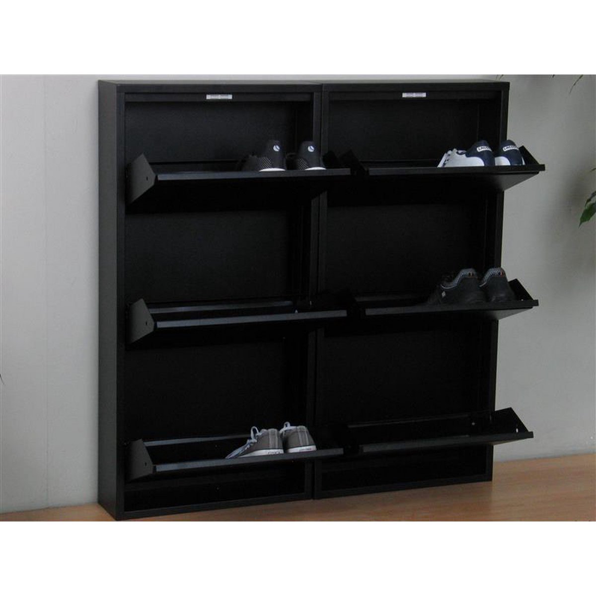 Naturn Living Meuble à chaussures en métal 6 portes - lot de 2 | 108 x 103 x 17 cm | Meuble à chaussures fonctionnel et compact pour un rangement élégant de votre collection de chaussures | Meuble à chaussures | noir mat