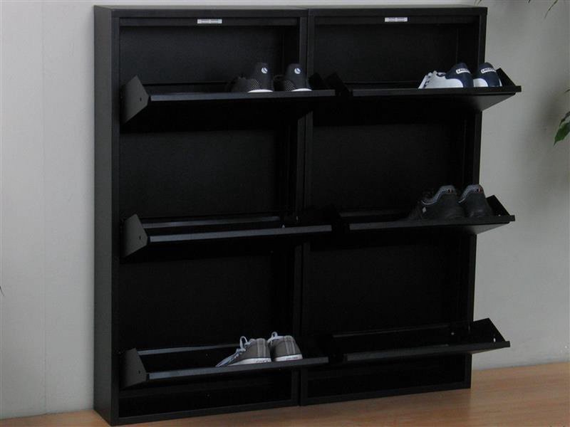 Naturn Living Meuble à chaussures en métal 6 portes - lot de 2 | 108 x 103 x 17 cm | Meuble à chaussures fonctionnel et compact pour un rangement élégant de votre collection de chaussures | Meuble à chaussures | noir mat