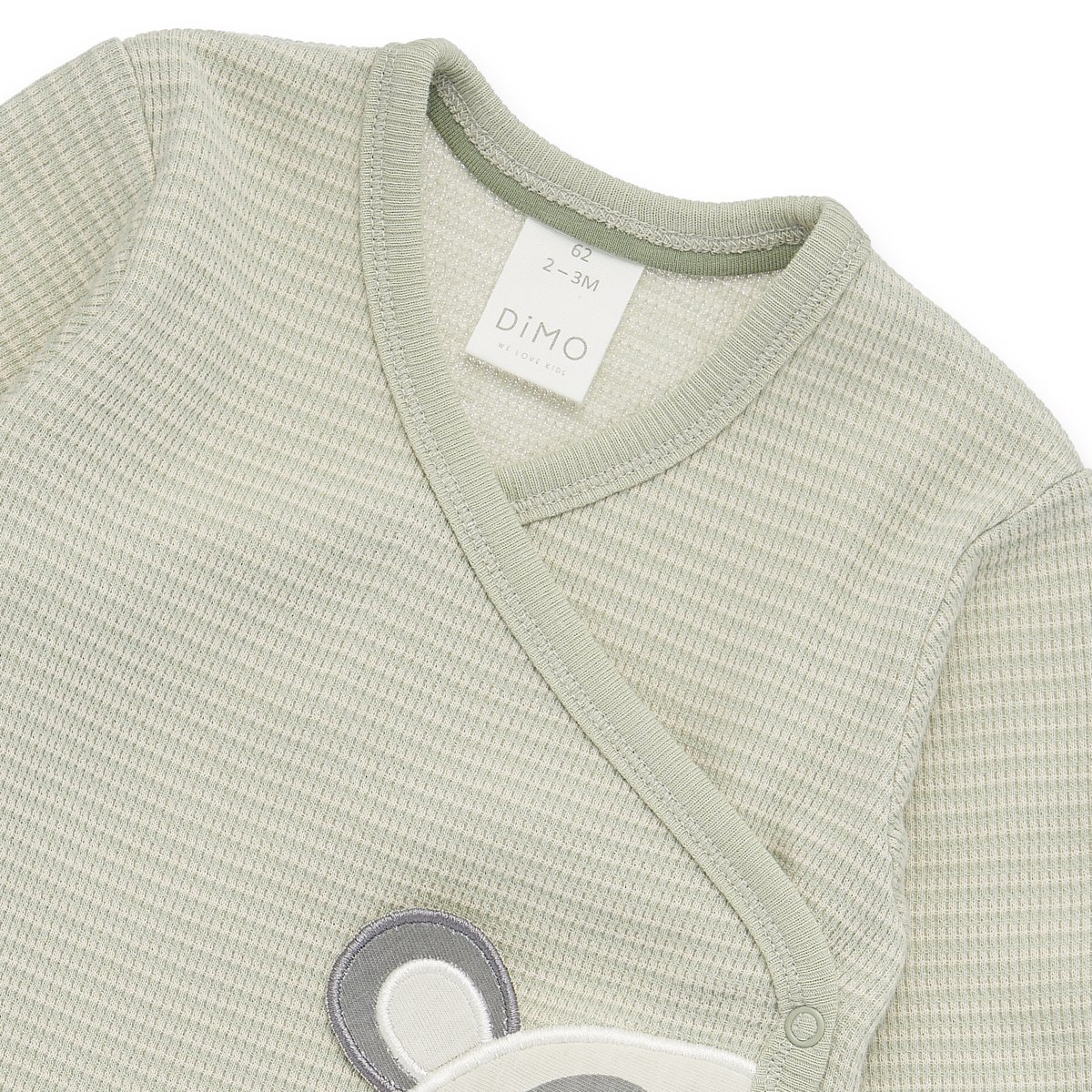 Baby wrap jacket - panda application, waffle structure - beige/green streaked