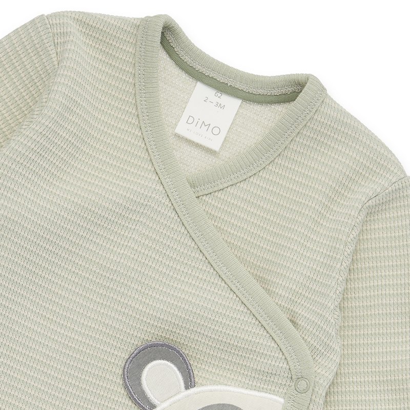 Baby wrap jacket - panda application, waffle structure - beige/green streaked