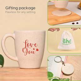Ecofy Earth-Friendly Love You-krus til kaffe | Par gaver | Jubilæumsgave til par Special | Sæt med 1 | 300 ml | Kaffekrus | Lavet med risskaller| Sand Castle TUV Certificeret