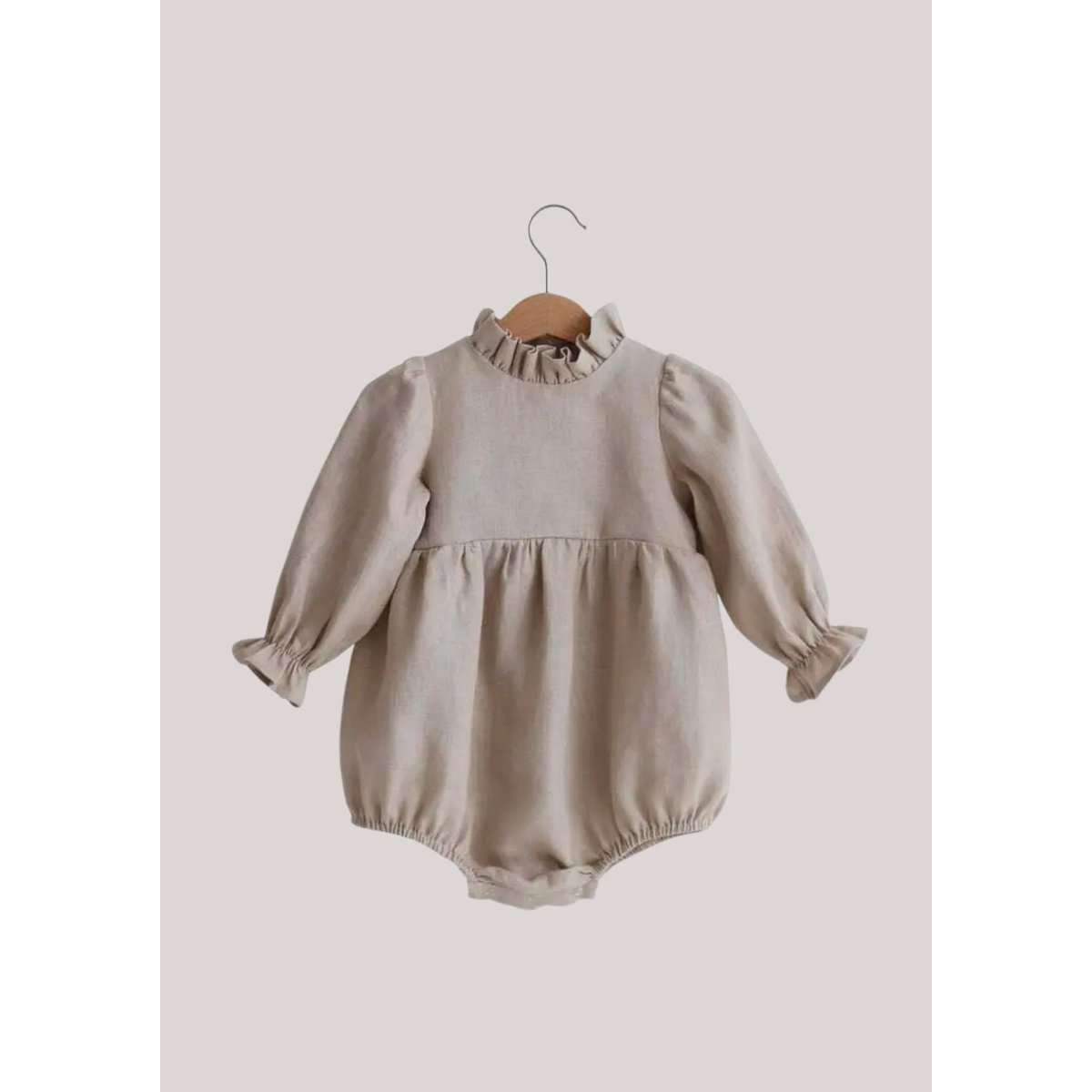 Linen Cotton Romper - Ruffle Collar - Oatmeal