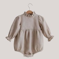 Linnen katoenen romper - Ruffle kraag - Havermout