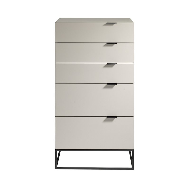 Chiffonier i Pearl Grey træ og sort stål
