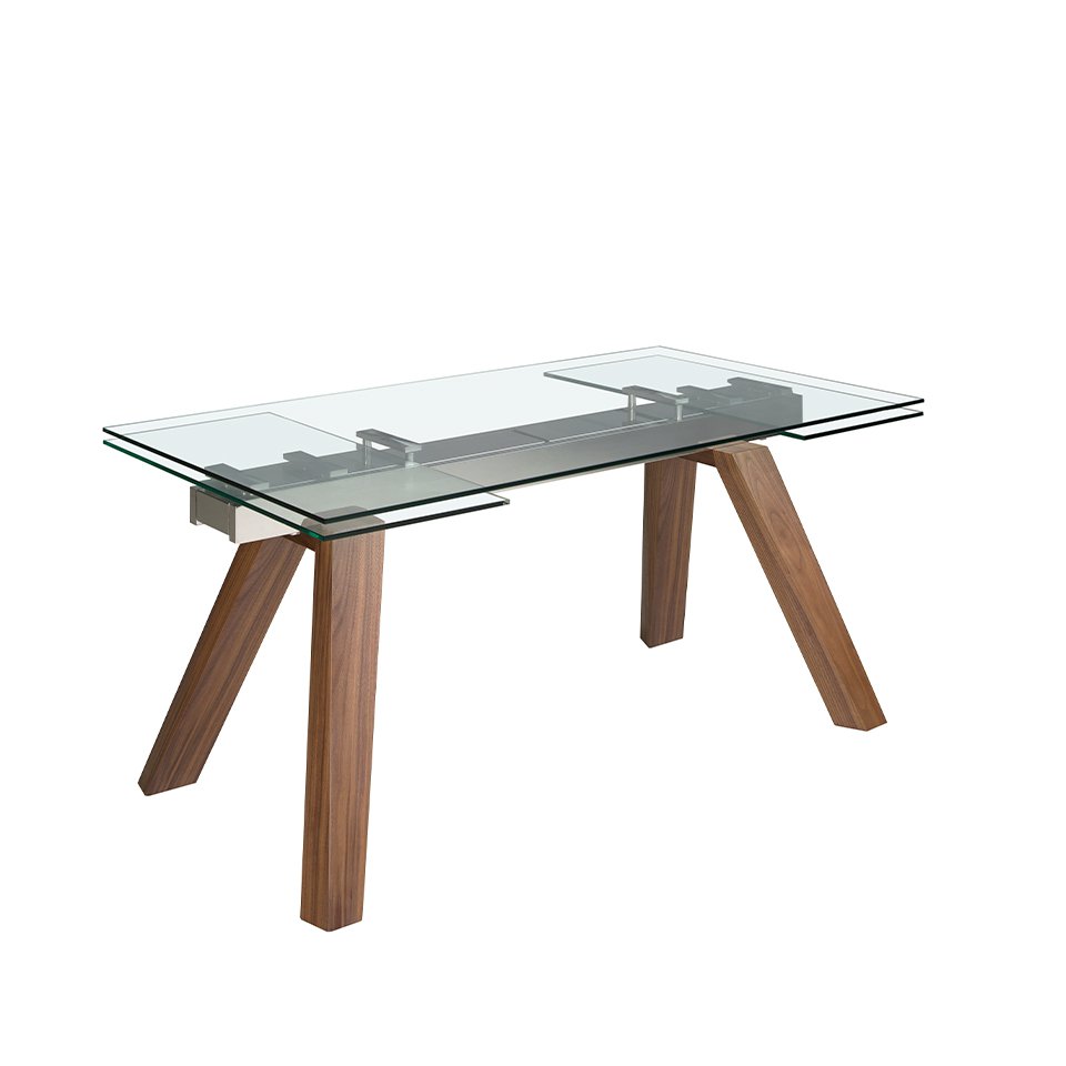 Extendable rectangular tempered glass dining table 1123